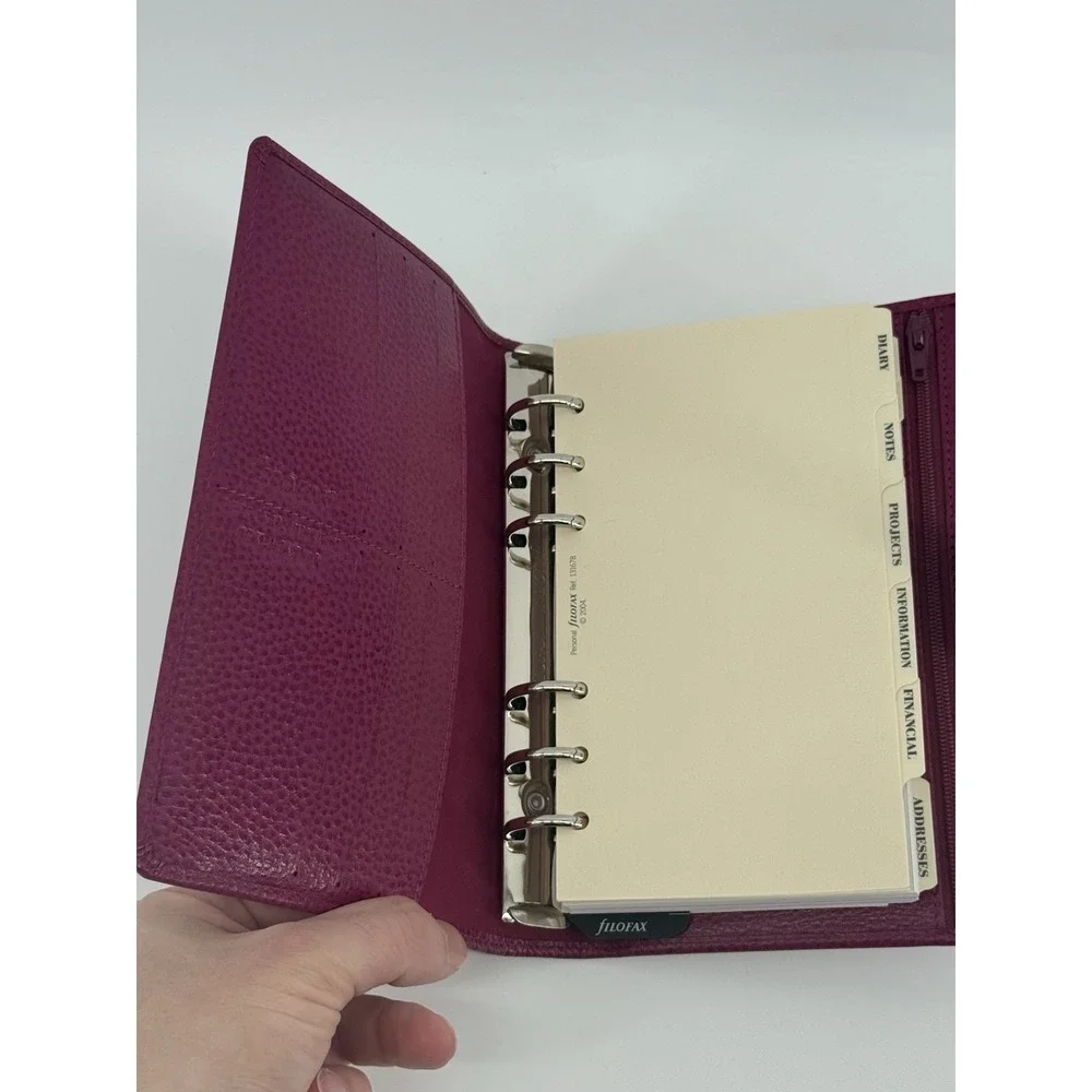 Filofax Raspberry Leather Finsbury Personal Organizer Planner 7.5